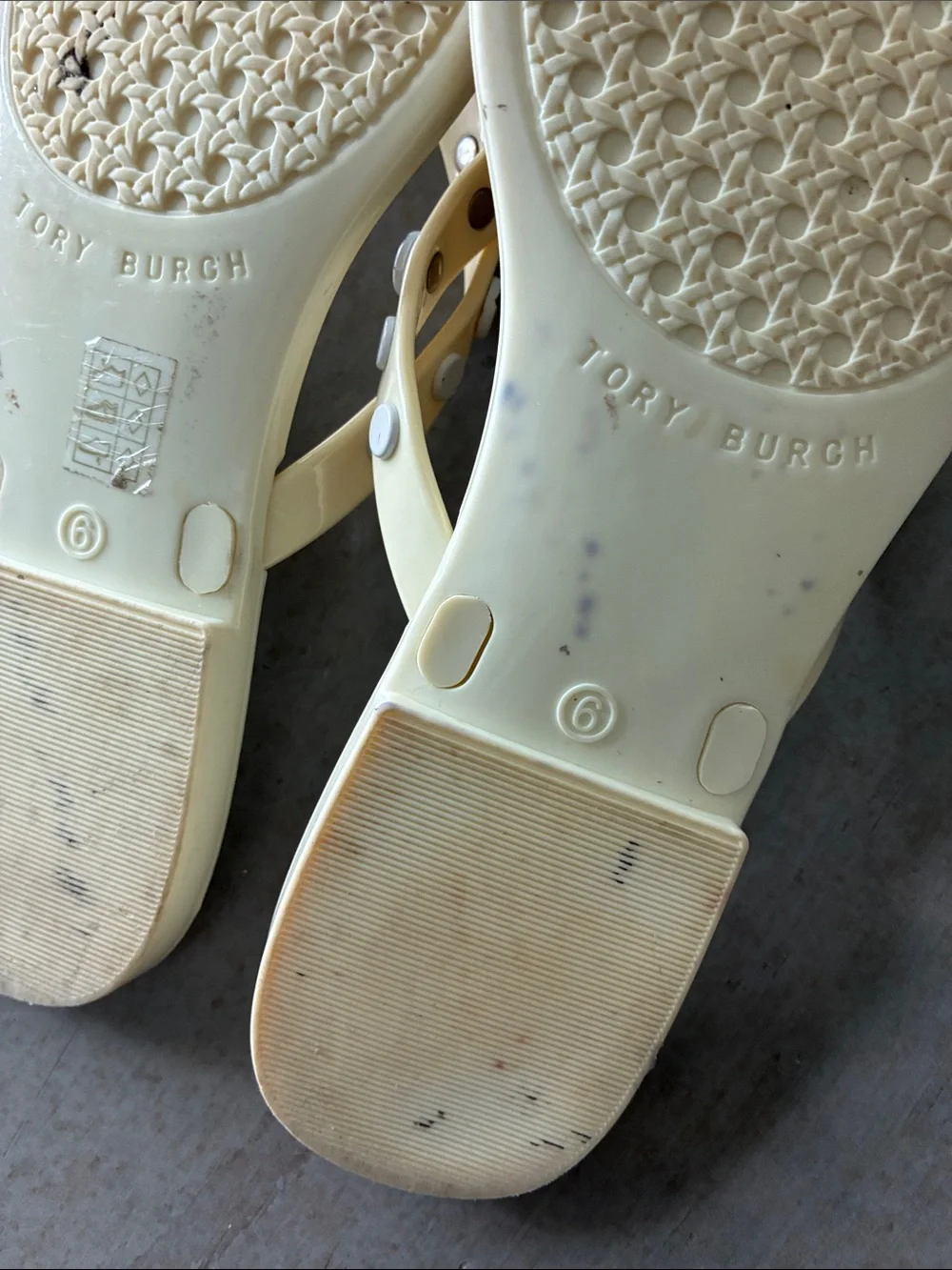 Tory Burch Pale Yellow Jelly Studded Thong Sandals